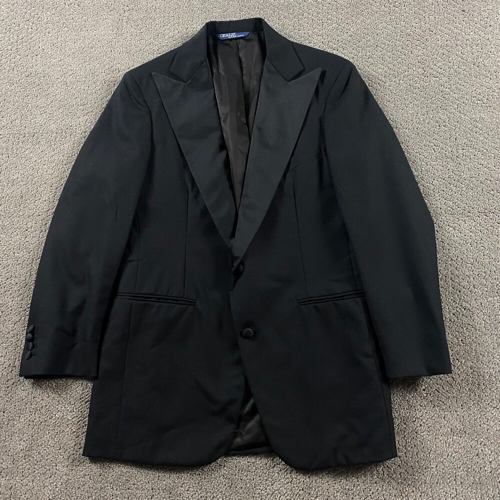 Vintage Polo Ralph Lauren Dinner Tuxedo Jacket Men's 36-38 Long Black Peak Lapel